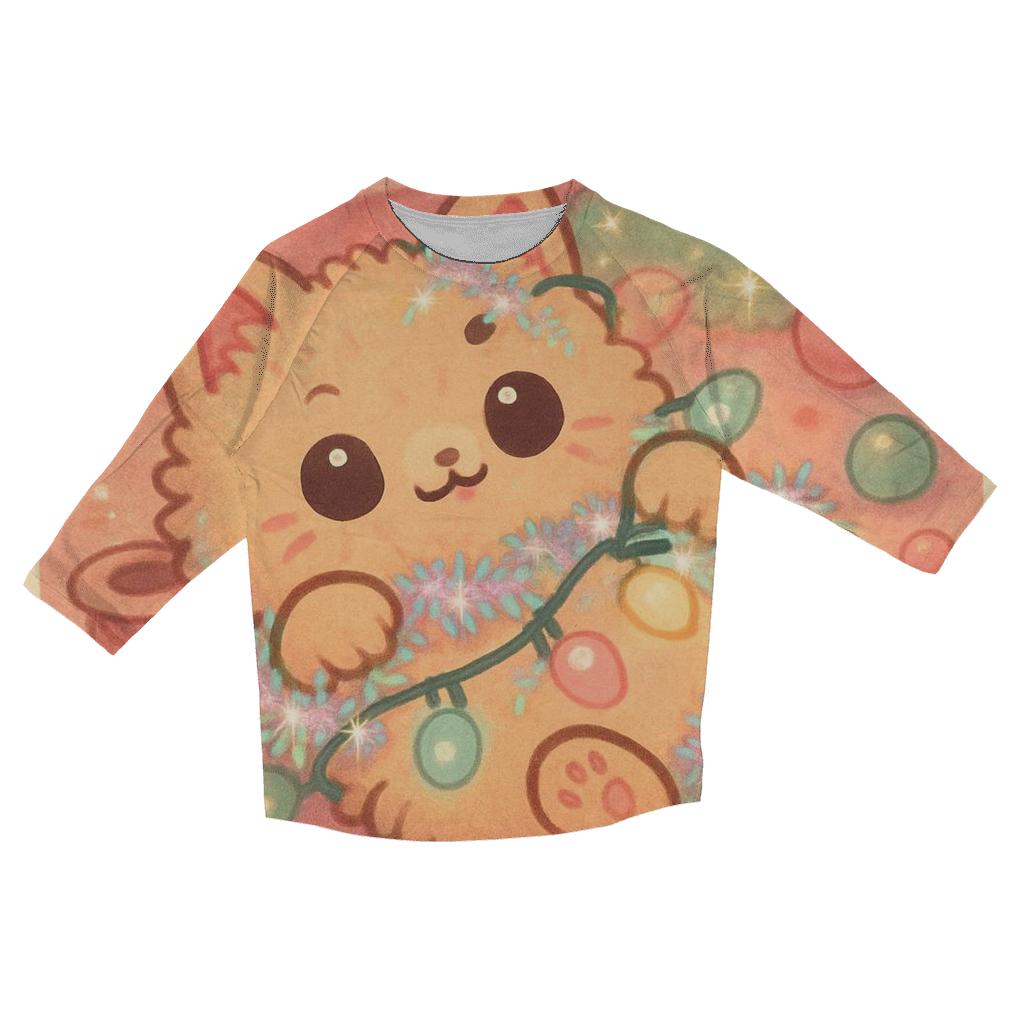 Christmas Cat Tangled In Fairy Lights cotton quarter sleeve shirts