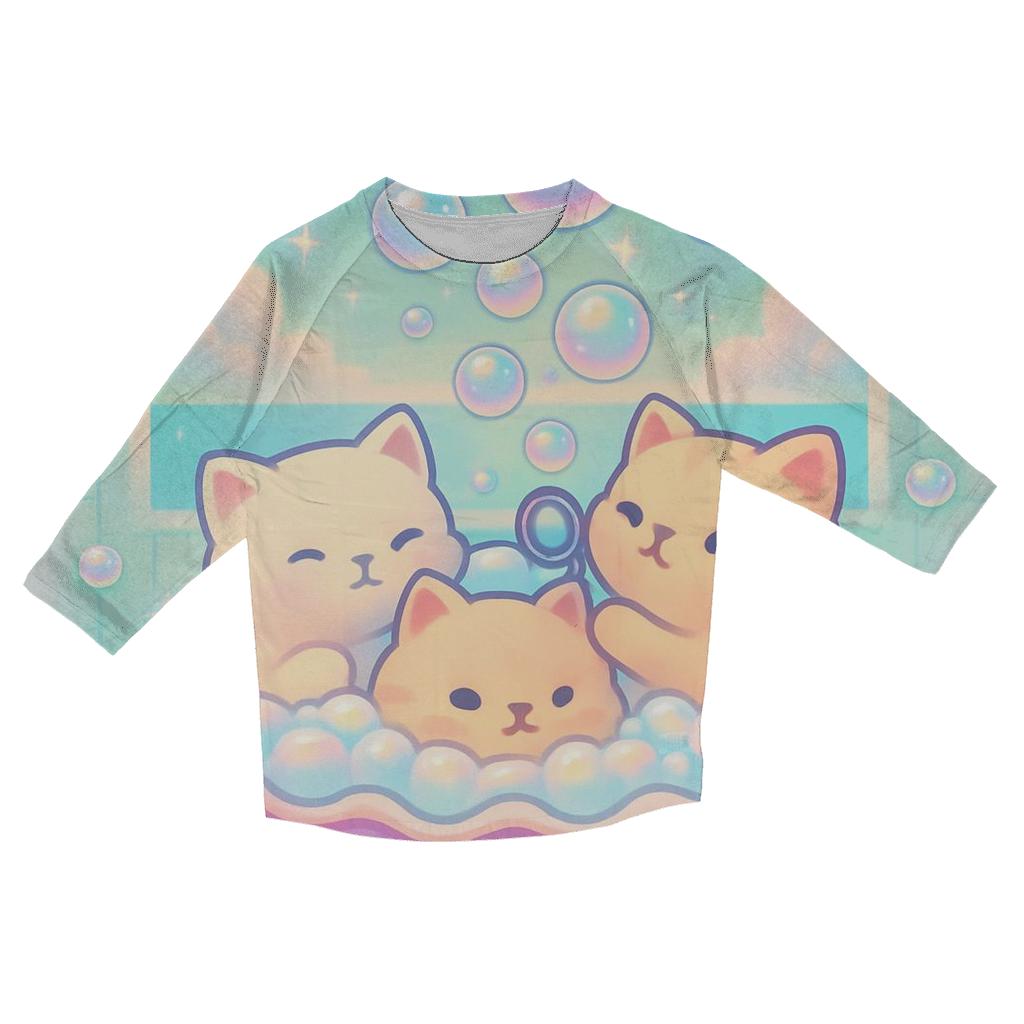 Rainbow Mist Bubble Bath Cats printed three quarter sleeve shirts