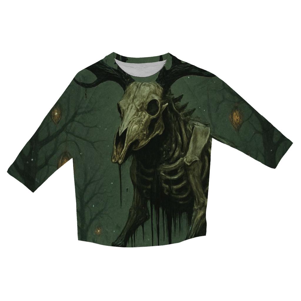 Obsidian Stag Of The Grave Orchard printed three quarter sleeve shirts