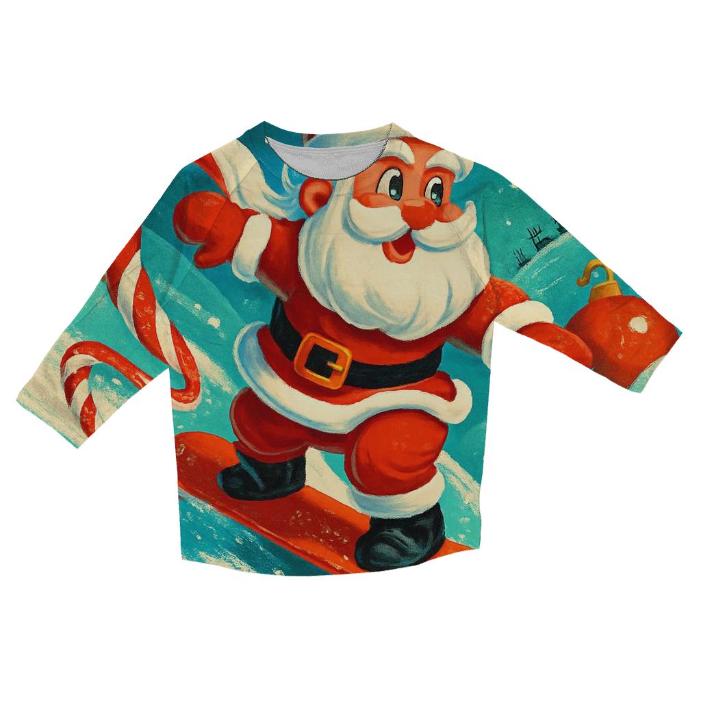 Santa Snowboard Through Candy Comet Trail stylish quarter sleeve tops