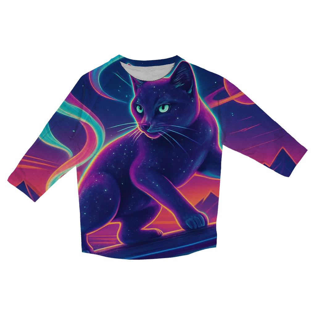 Aurora Surfing Space Cat casual three quarter sleeve shirts