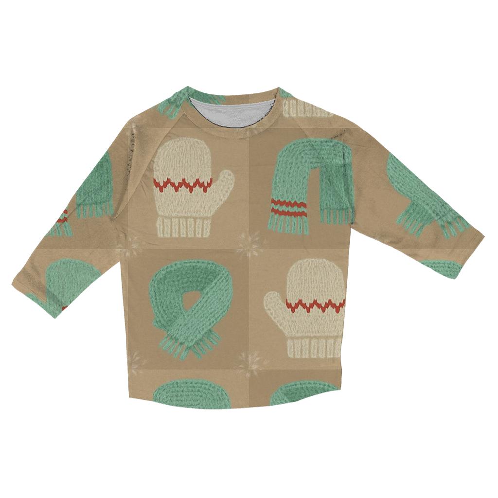 Mint Mitten And Scarf Checkerboard On Beige Background personalized 3/4 sleeve tees
