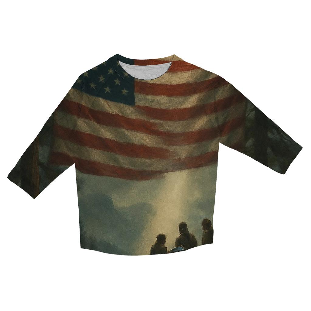 Mountain Memorial Ray Through Flag Fabric personalized 3/4 sleeve tees