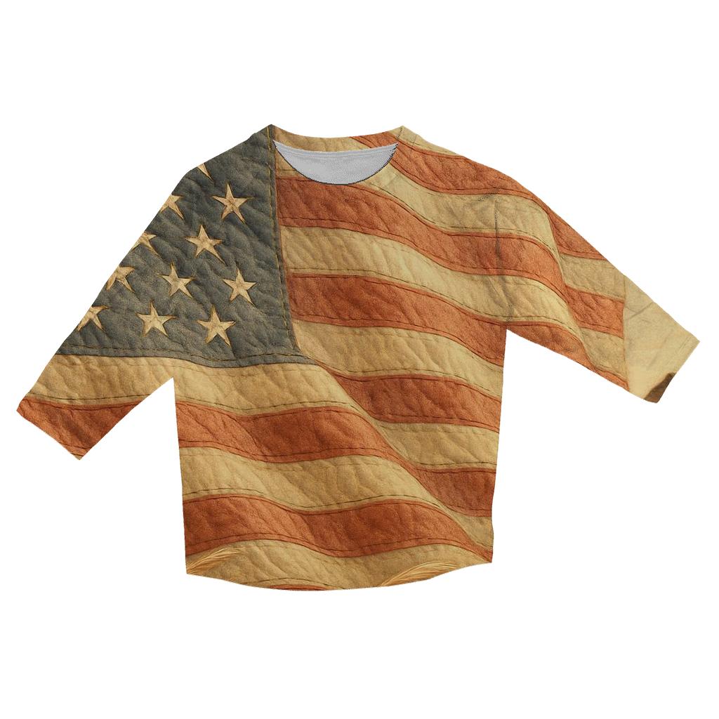 Prairie Wind Quilted Flag printed three quarter sleeve shirts