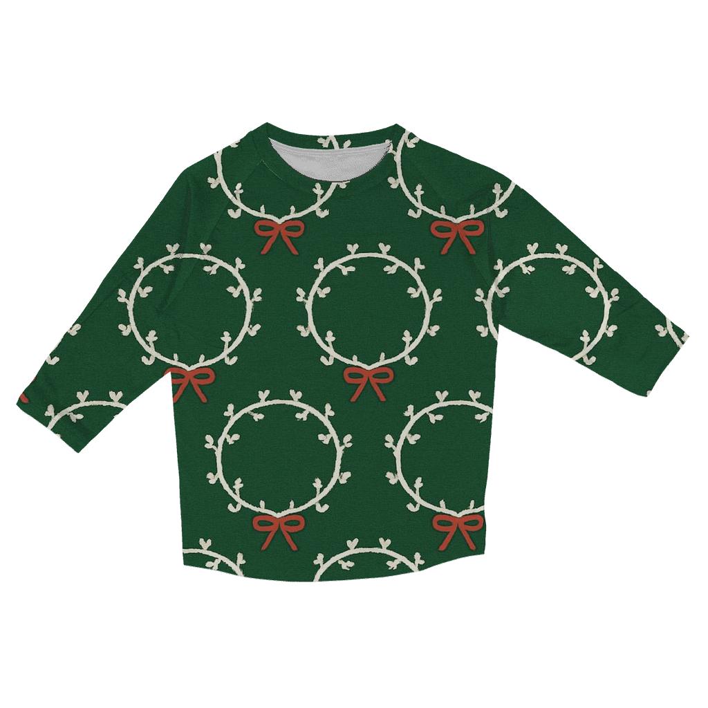 White Wreath Chain Links On Forest Green Background custom 3/4 sleeve shirts