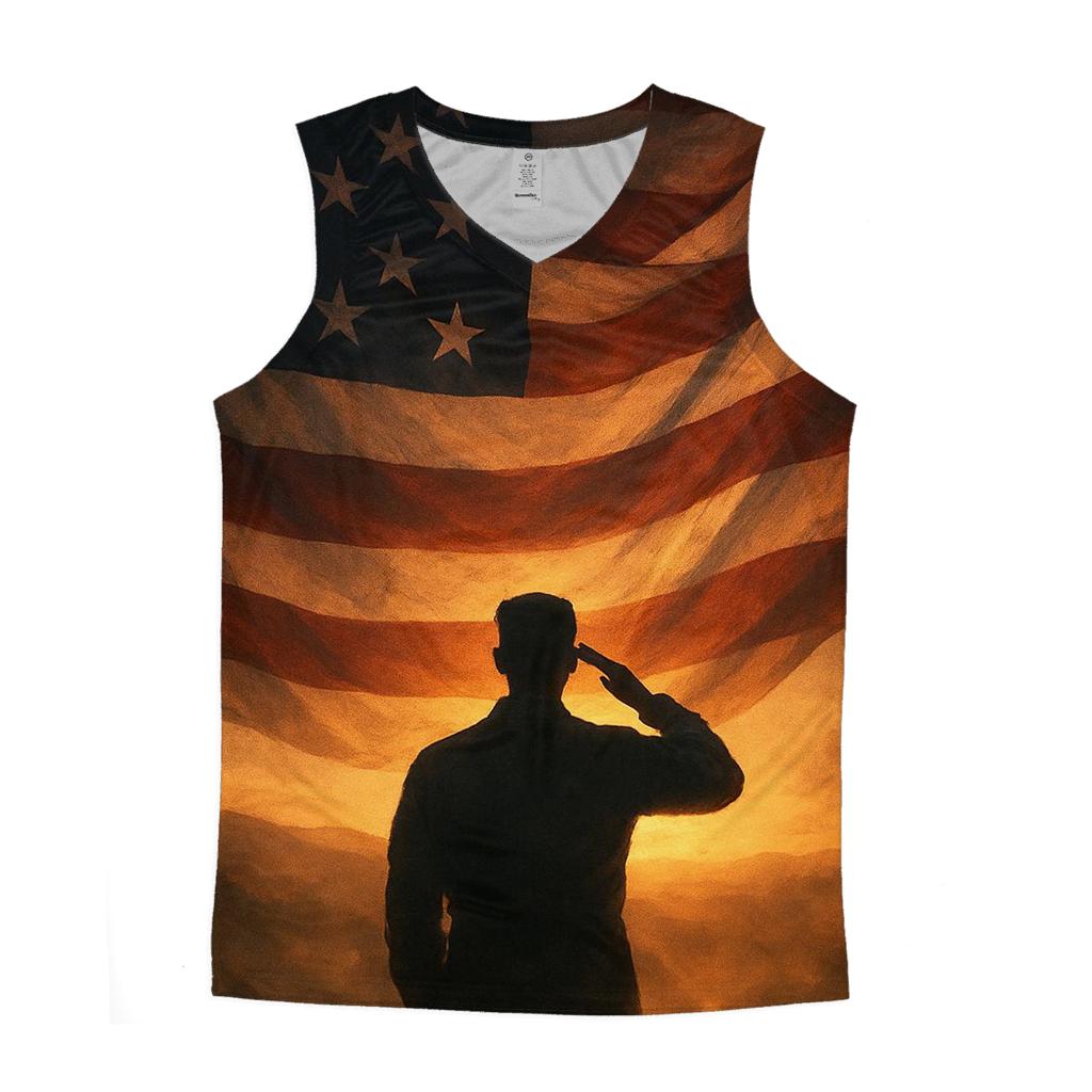 Dawn Salute Over Rippling Stripes cotton sleeveless tops