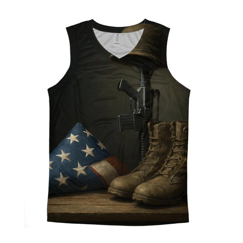 Folded Flag And Vigil Boots Still Life personalized athletic tanks