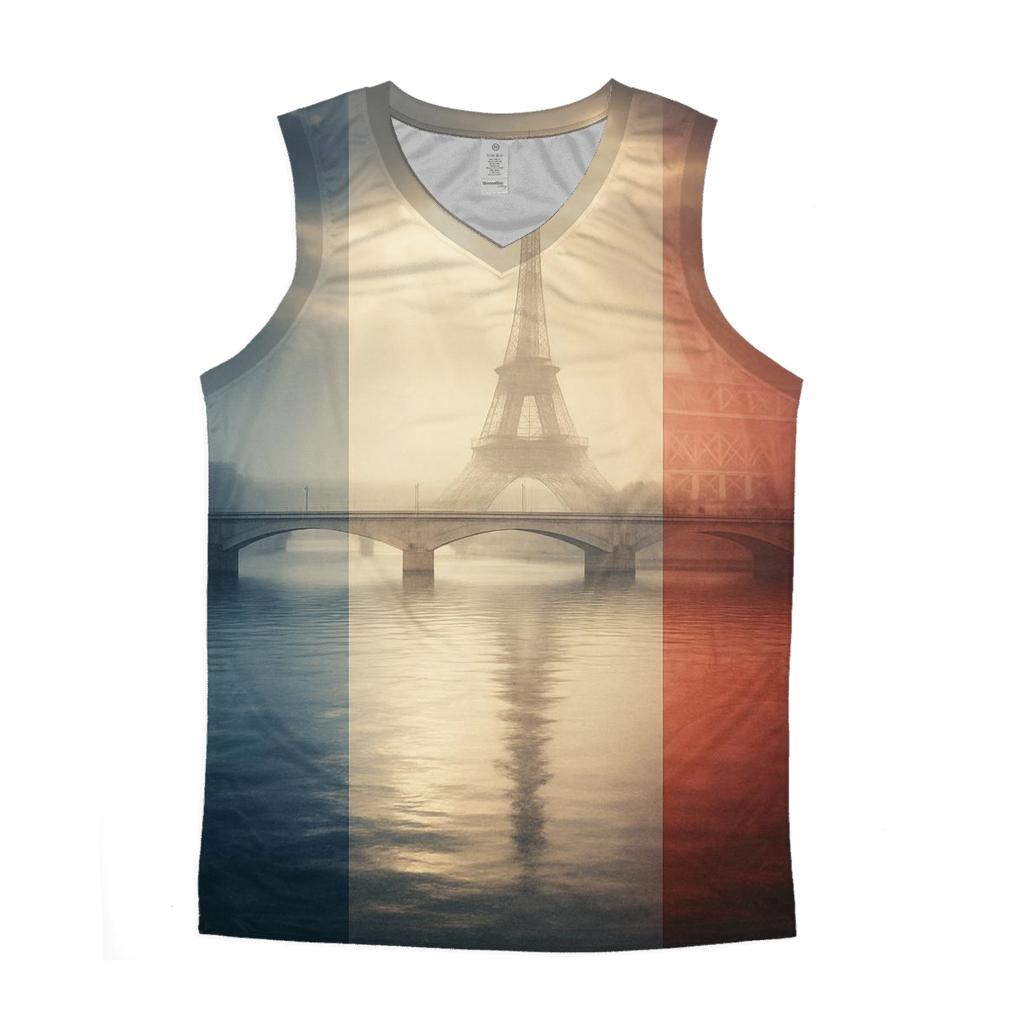 Cinematic Tricolor France Over River casual summer tank tops