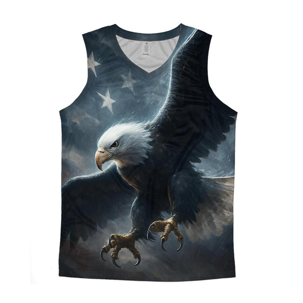 Eagle Guardian In Storm Lit Flag Sky casual summer tank tops