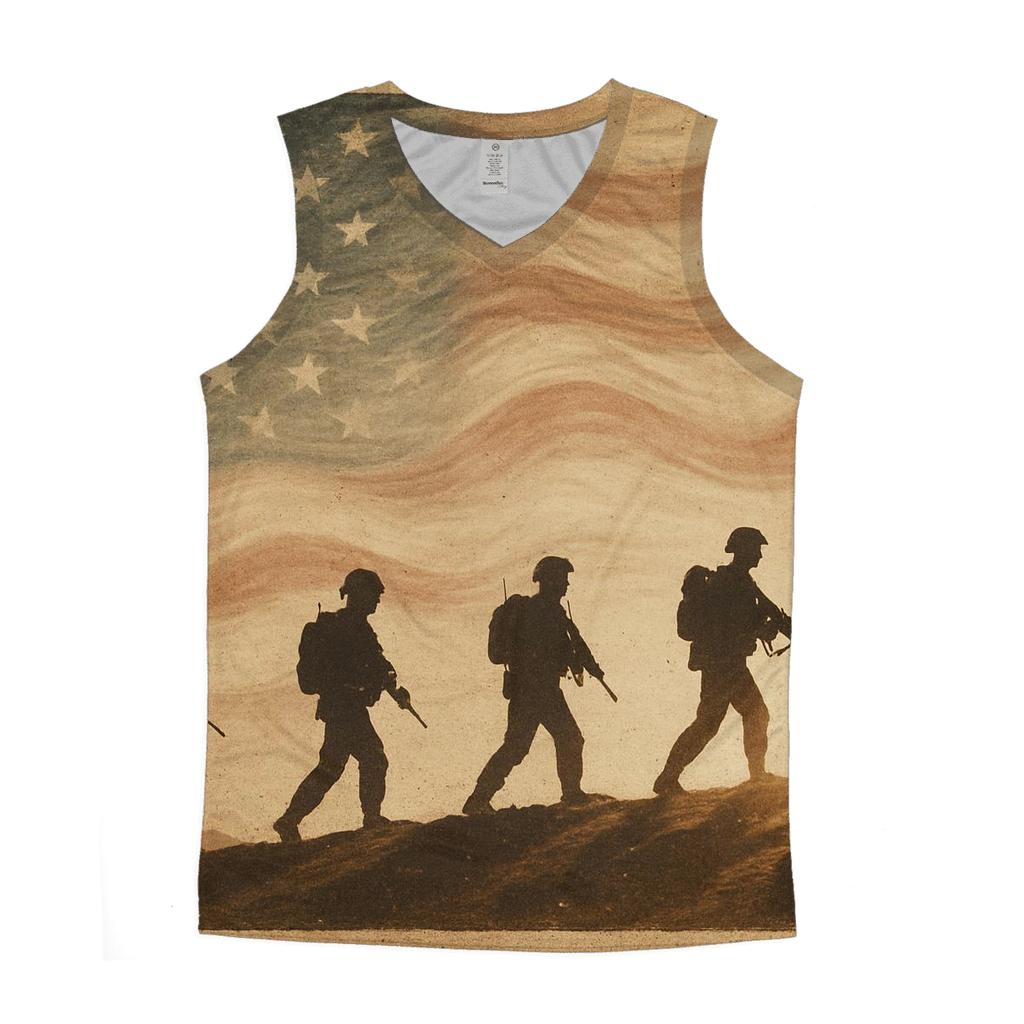 Desert Patrol Silhouettes In Flag Mirage cotton sleeveless tops