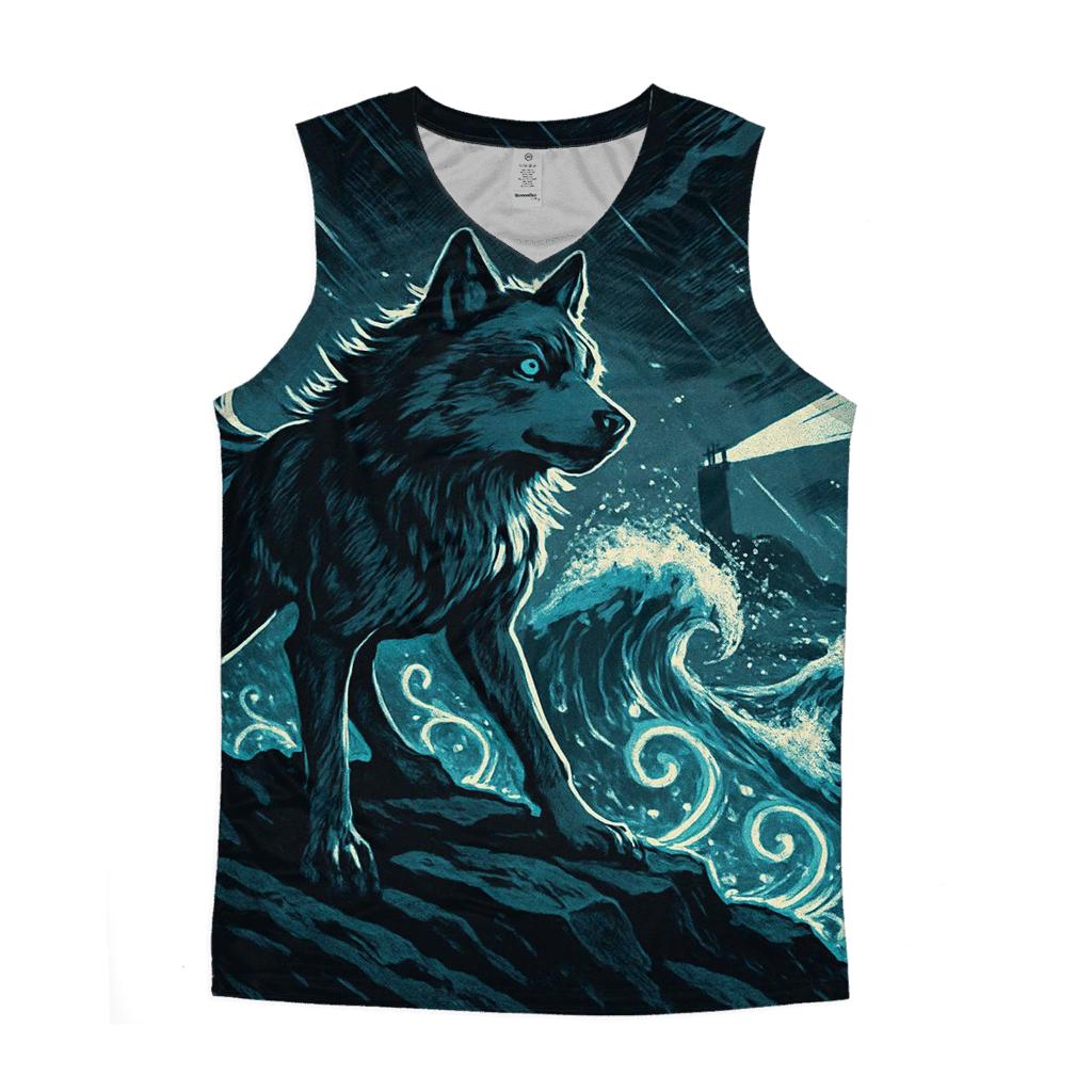 Runic Tide Wolf On The Storm Shore designer workout tanks