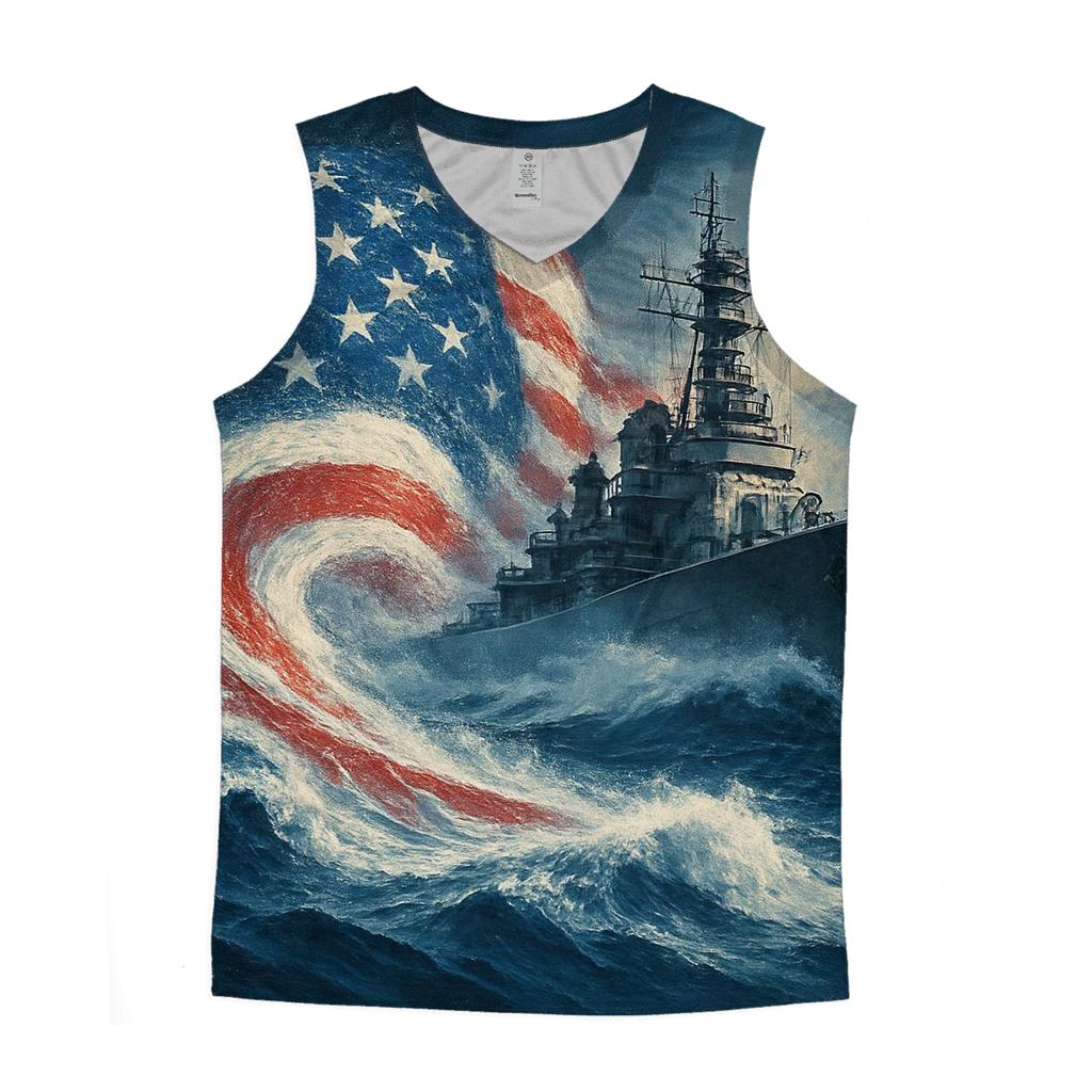 Battleship Wake Flag Surge sports performance tank tops