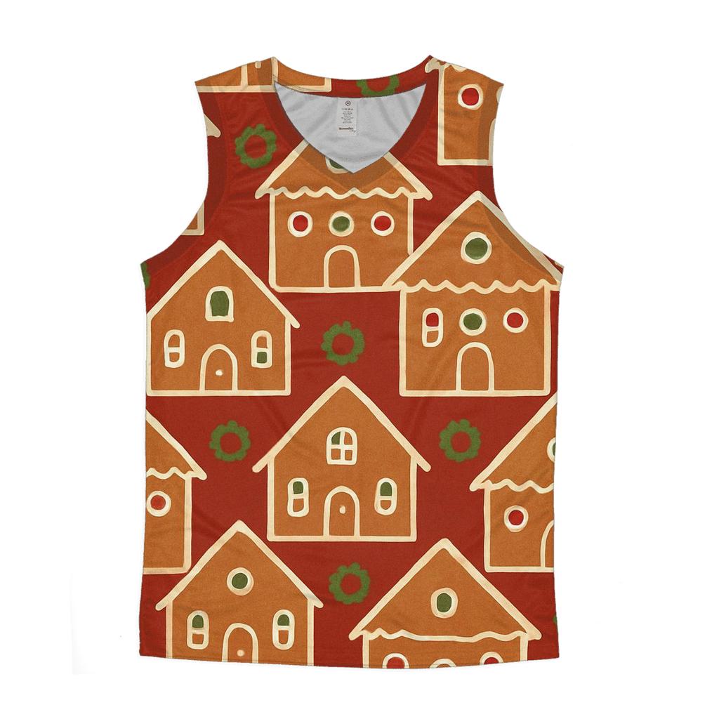 Ivory Gingerbread House Tiles On Red Background trendy fitted tank tops