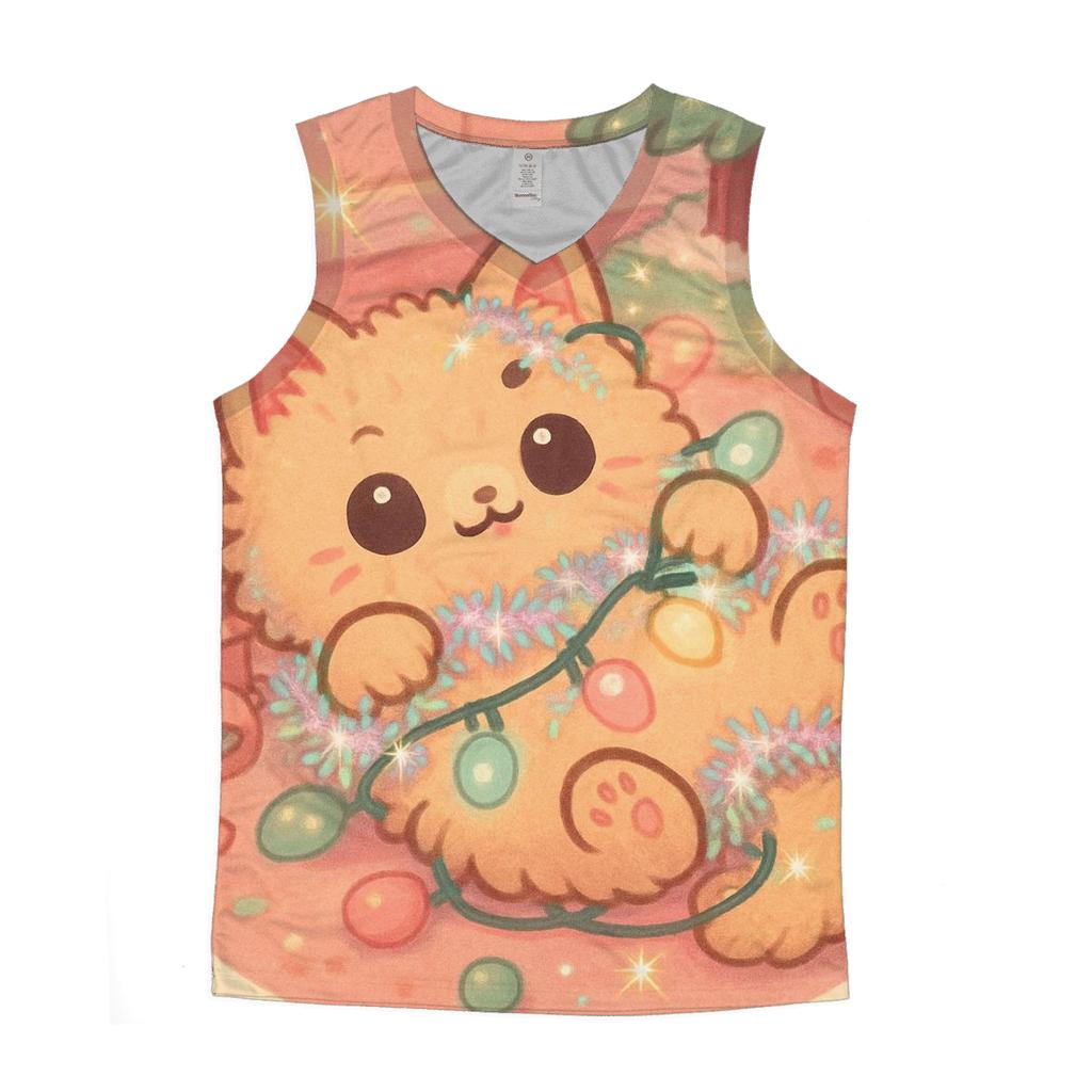 Christmas Cat Tangled In Fairy Lights trendy fitted tank tops