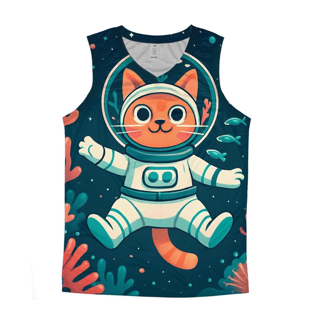 Coral Reef Astronaut Cat graphic print tank tops