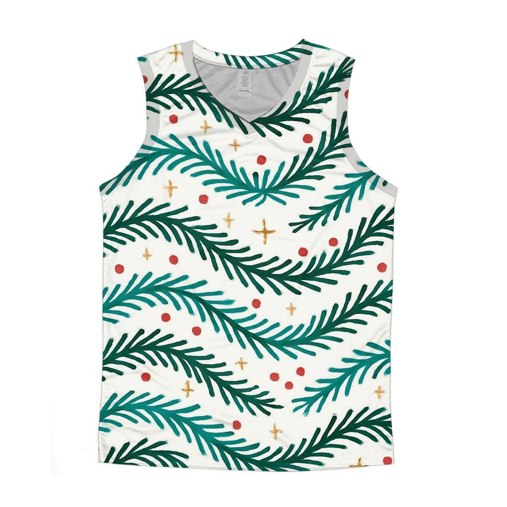 Teal Pine Branch Wave On White Background custom tank tops