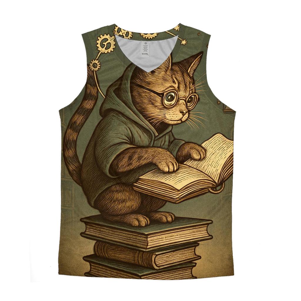 Clockwork Library Scholar Cat casual summer tank tops