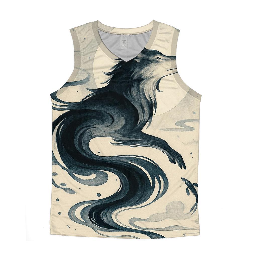 Moonlit Inkwave Spirit Wolf sports performance tank tops