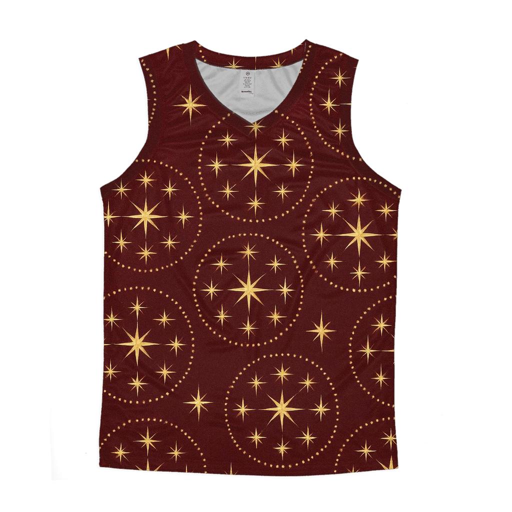 Golden Starburst Concentric Rings On Burgundy Background graphic print tank tops