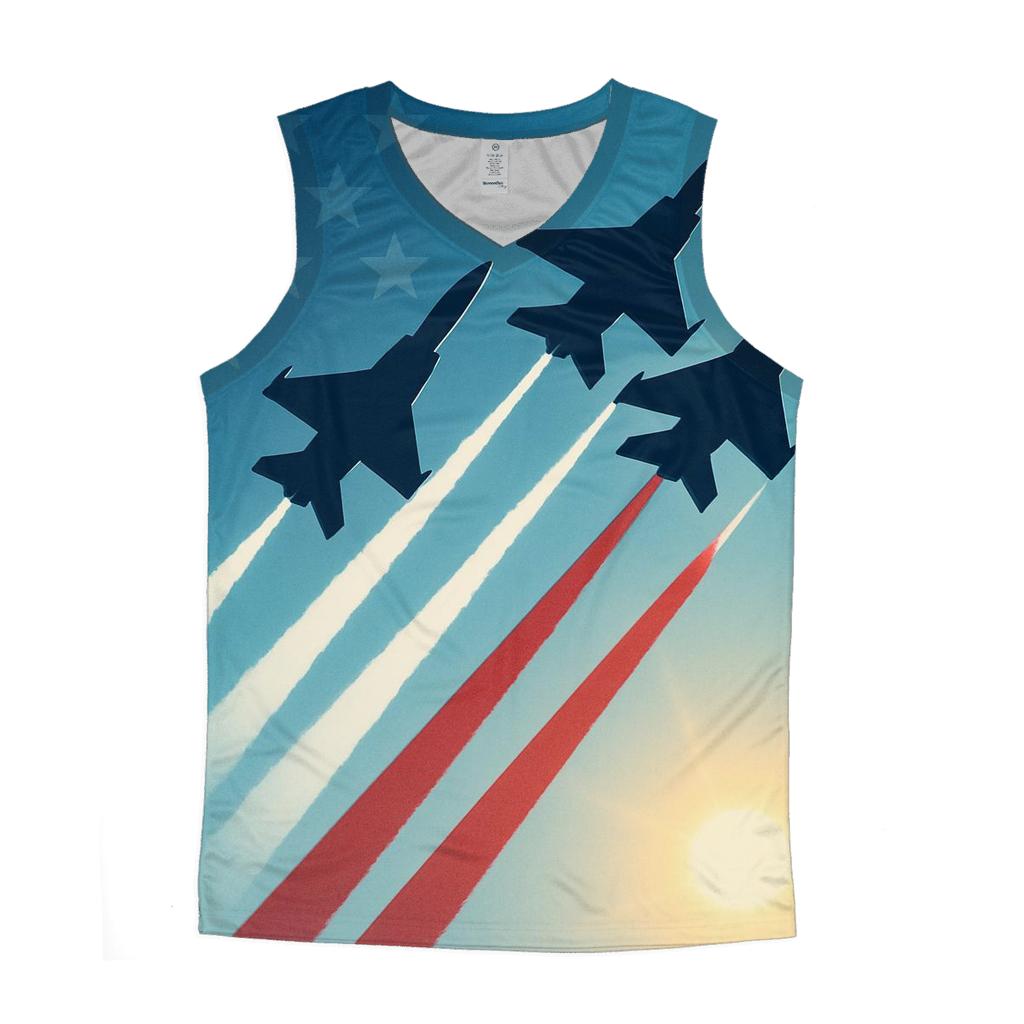 Airborne Tribute Through Sunlit Contrails personalized athletic tanks
