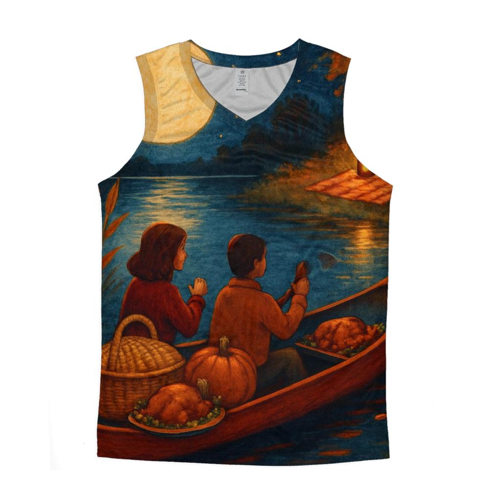 Harvest Moon River Feast graphic print tank tops