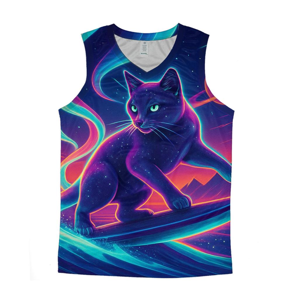 Aurora Surfing Space Cat personalized athletic tanks
