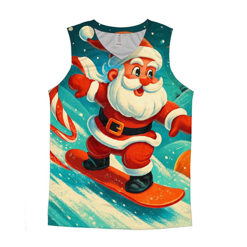 Santa Snowboard Through Candy Comet Trail sports performance tank tops