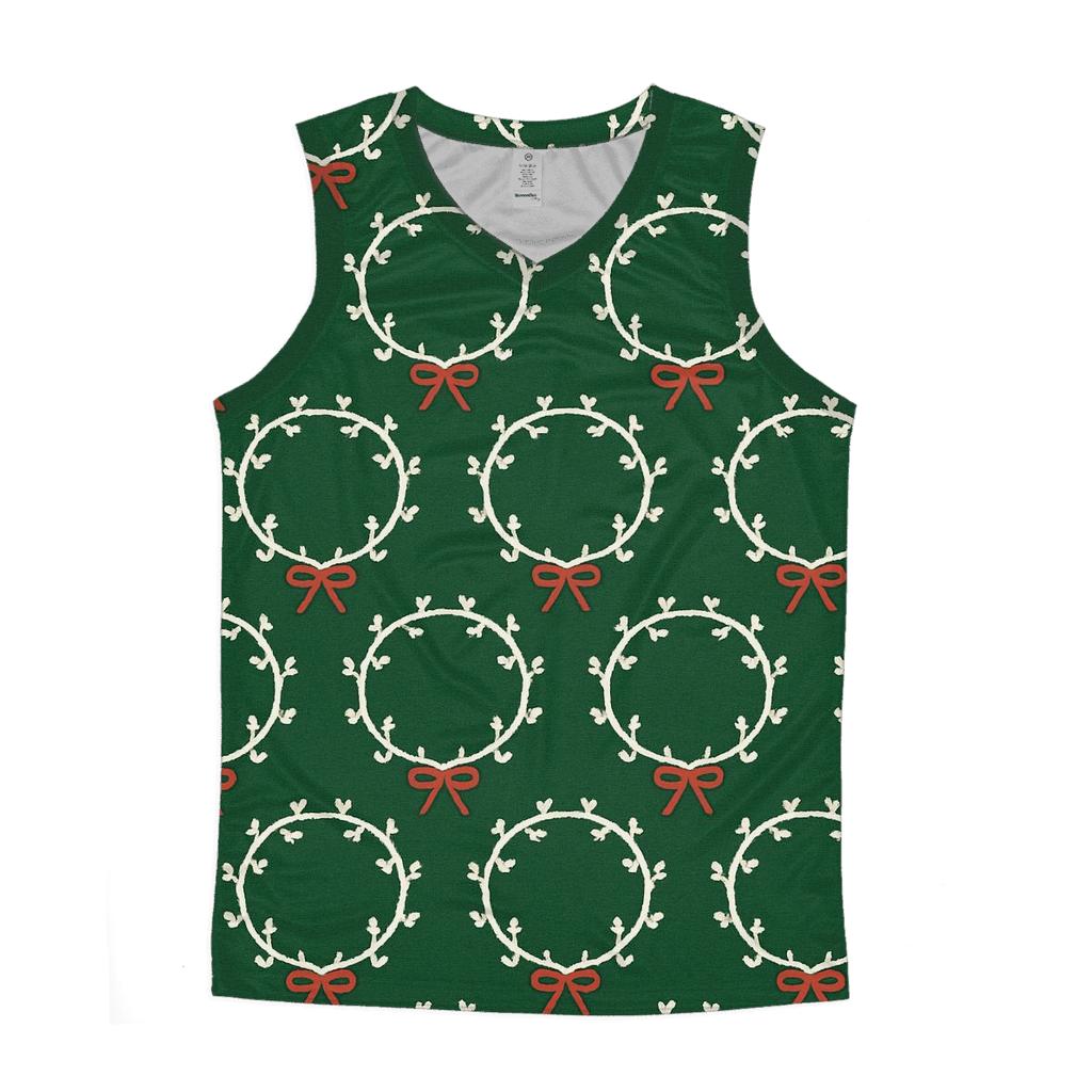 White Wreath Chain Links On Forest Green Background sports performance tank tops