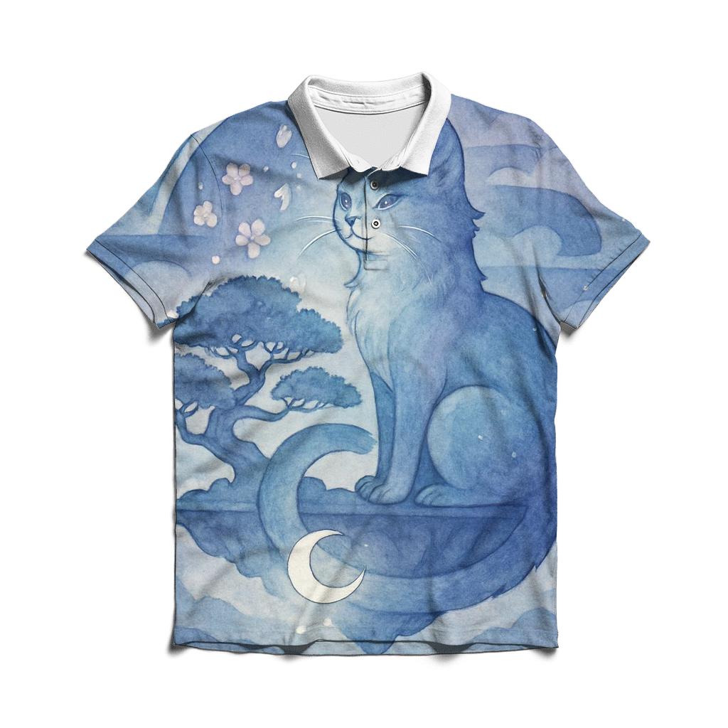 Lunar Bonsai Guardian Cat premium cotton polo shirts
