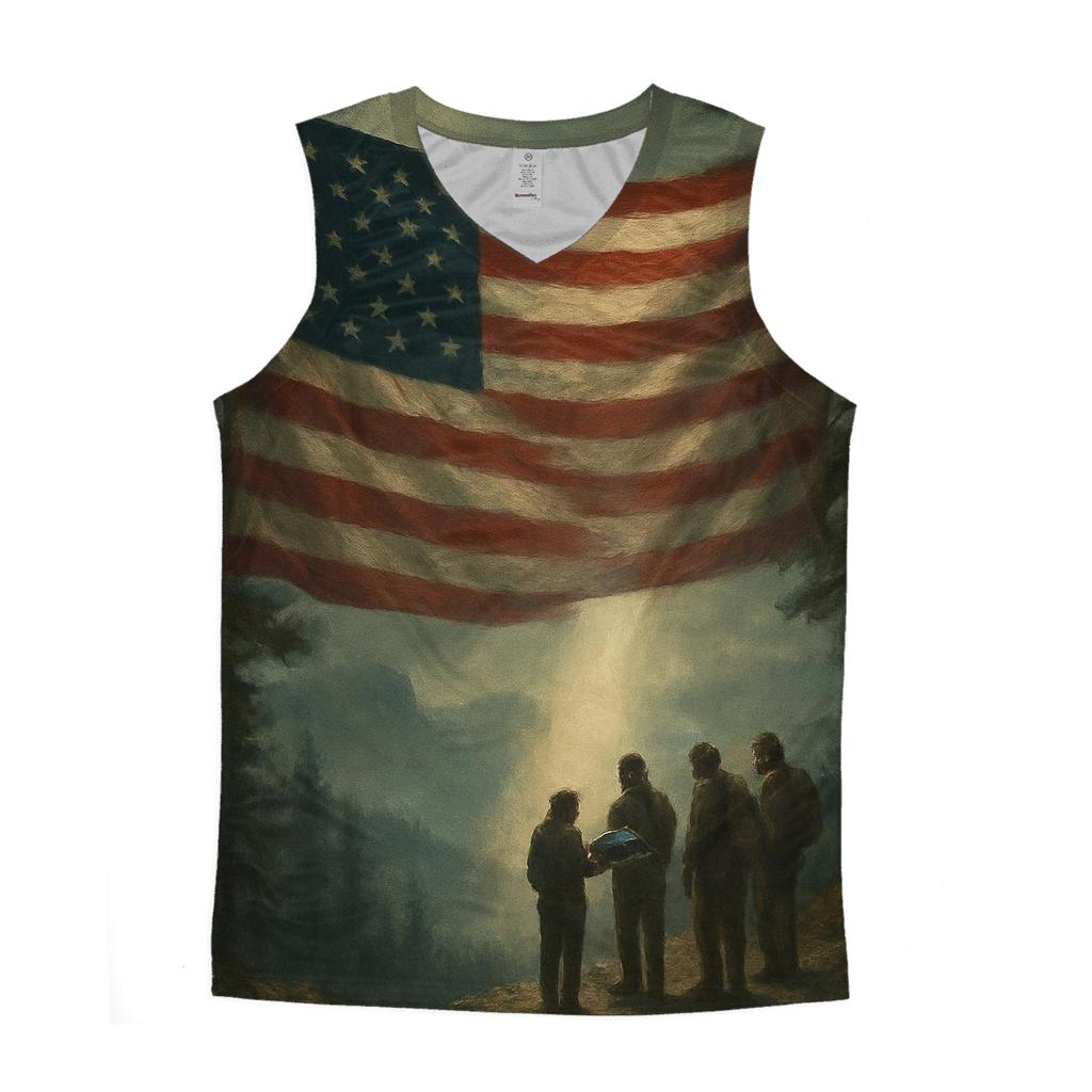 Mountain Memorial Ray Through Flag Fabric casual summer tank tops