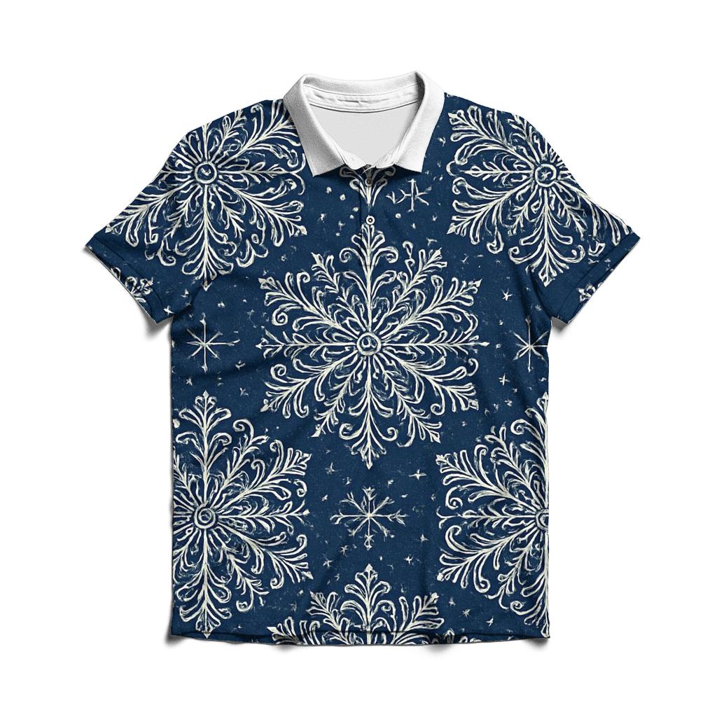 Navy Snowflake Rosette Medallions On Deep Blue Field personalized polo shirts