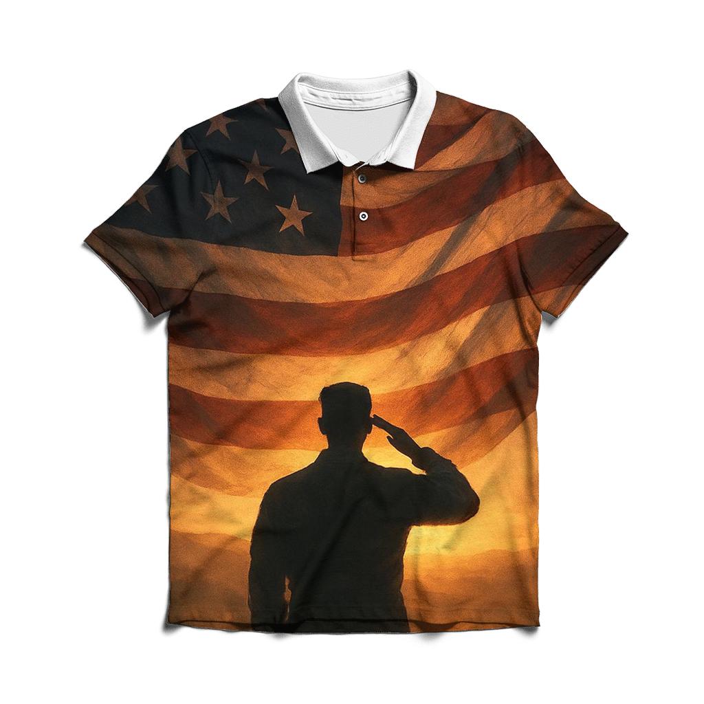 Dawn Salute Over Rippling Stripes embroidered polo tops