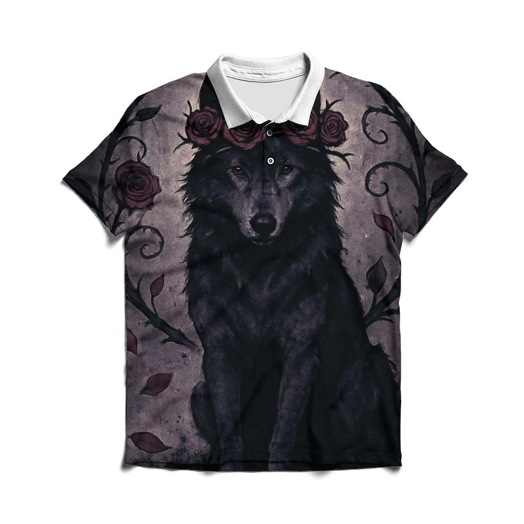 Midnight Garden Thorn Crown Wolf casual sports polo shirts