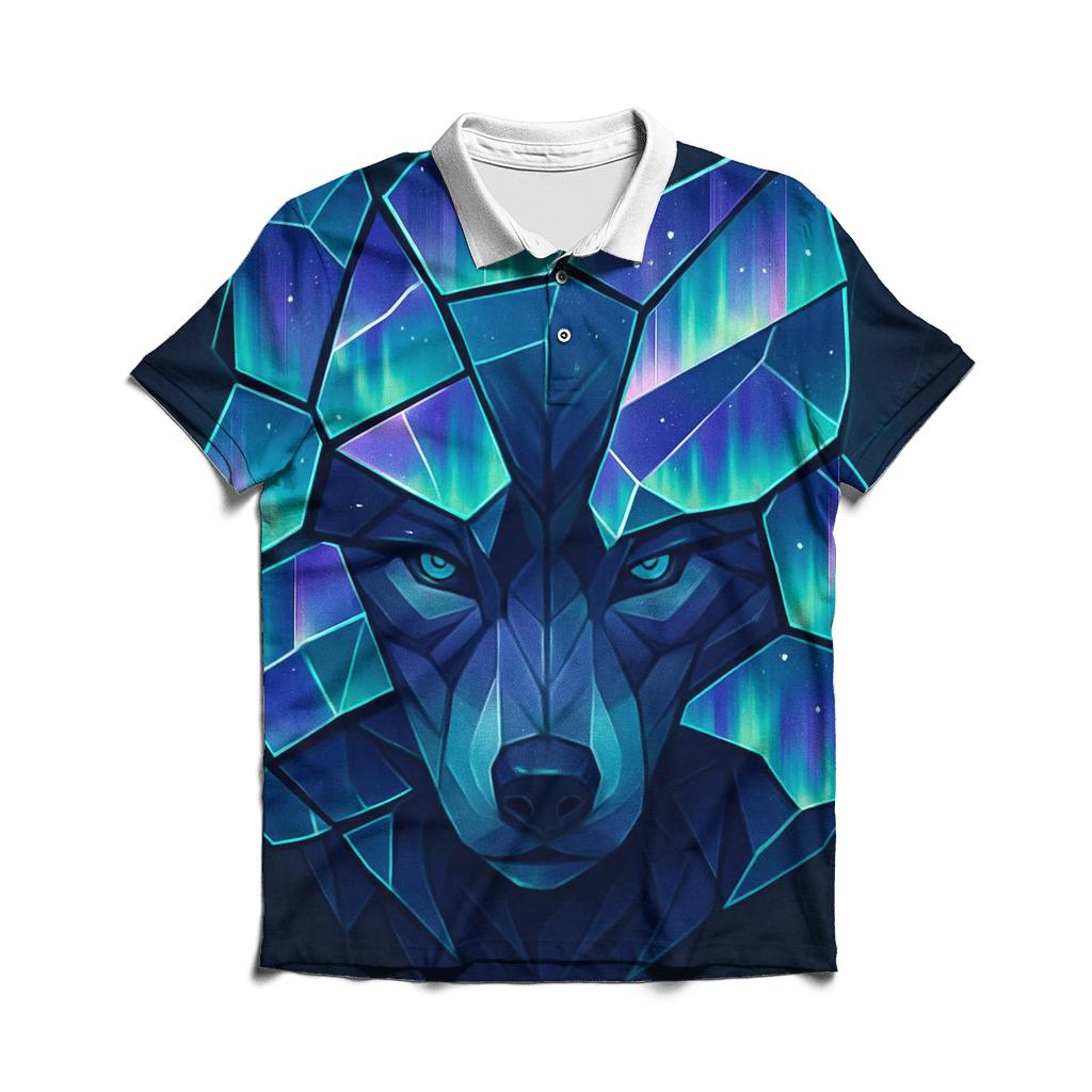Shattered Aurora Wolf Mask branded logo polo shirts