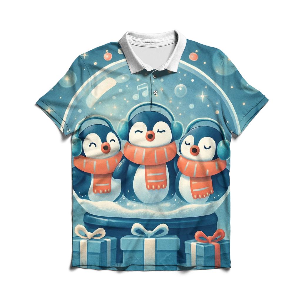 Penguin Choir Bubble Snow Globe branded logo polo shirts