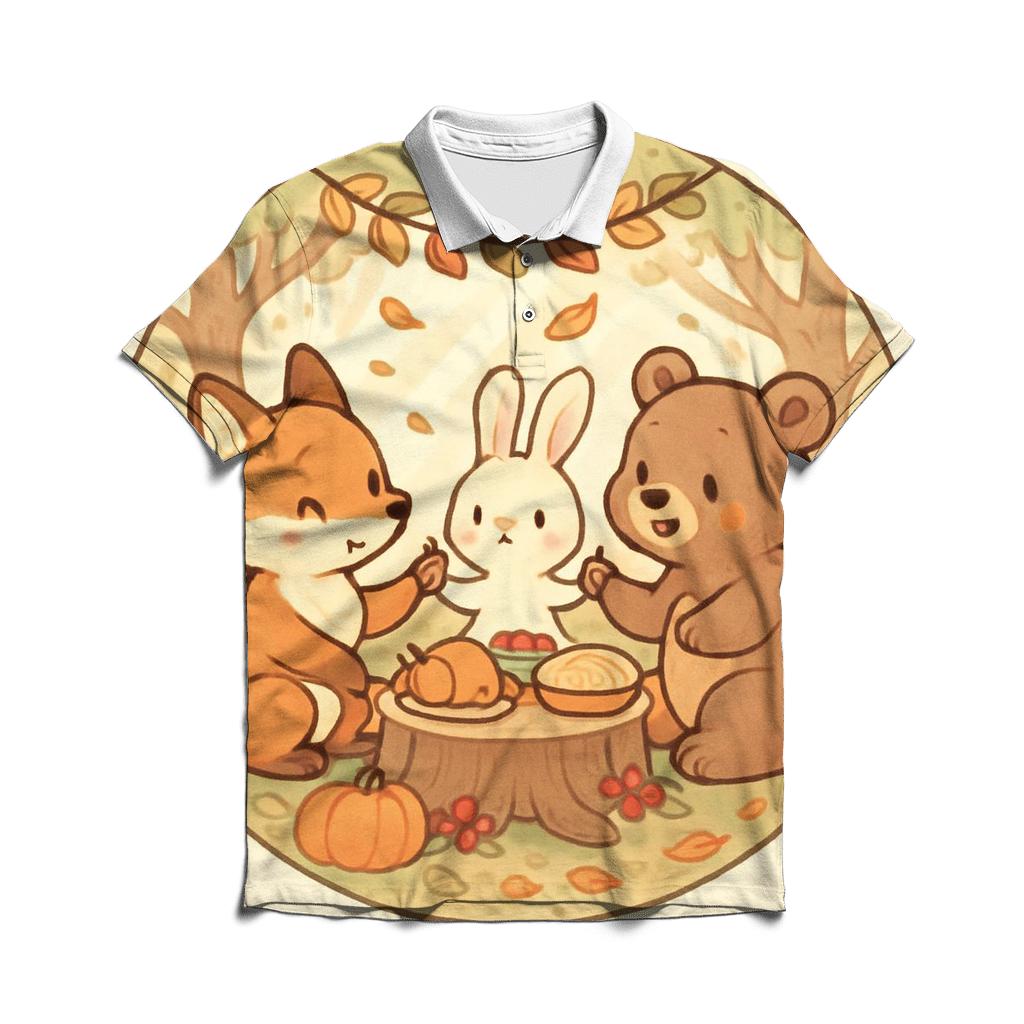 Woodland Friends Feast Circle classic pique polos