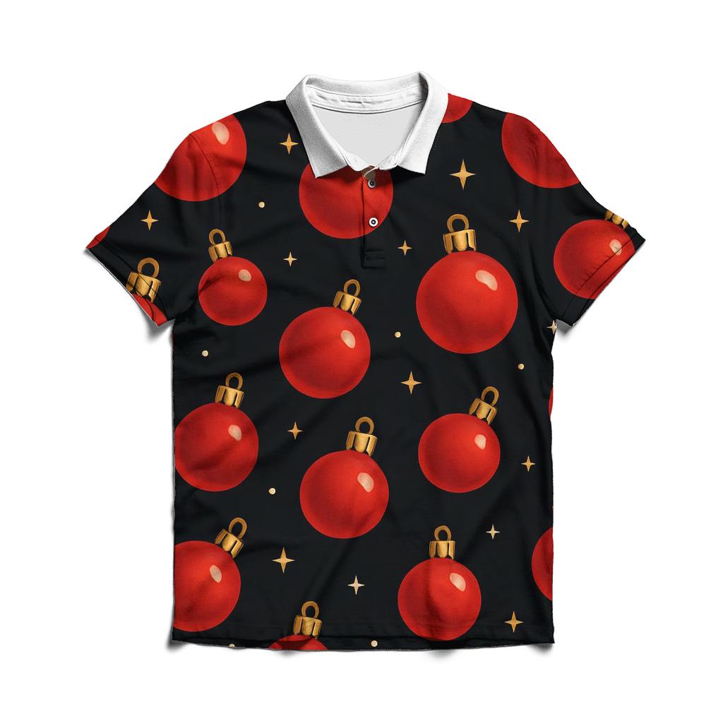 Scarlet Ornament Scatter With Micro Stars On Black Background designer slim fit polos
