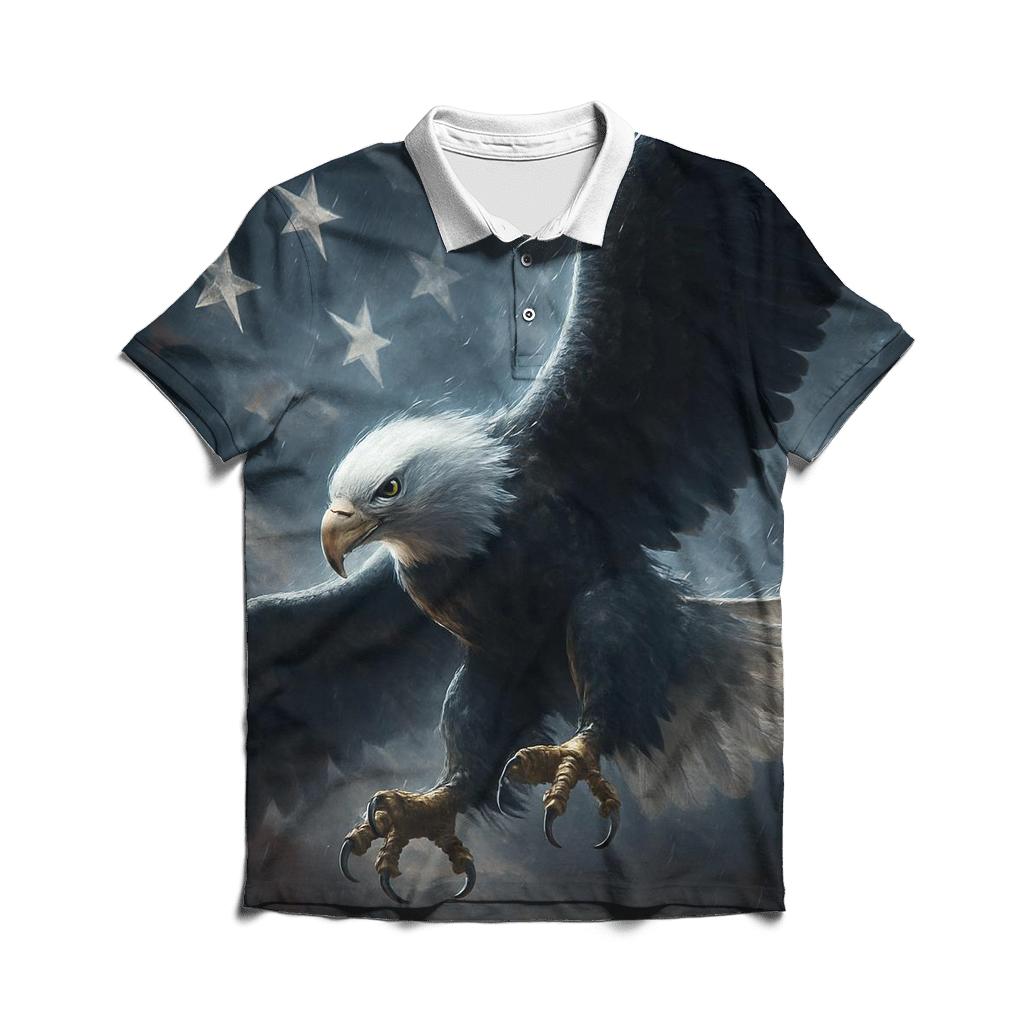 Eagle Guardian In Storm Lit Flag Sky stylish collar polo tees