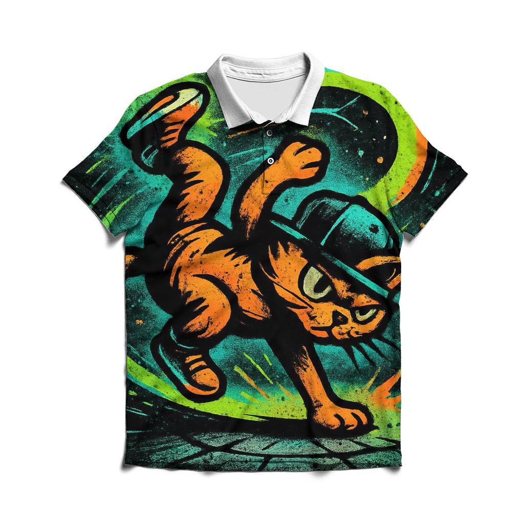 Graffiti Meteor Breakdance Cat embroidered polo tops