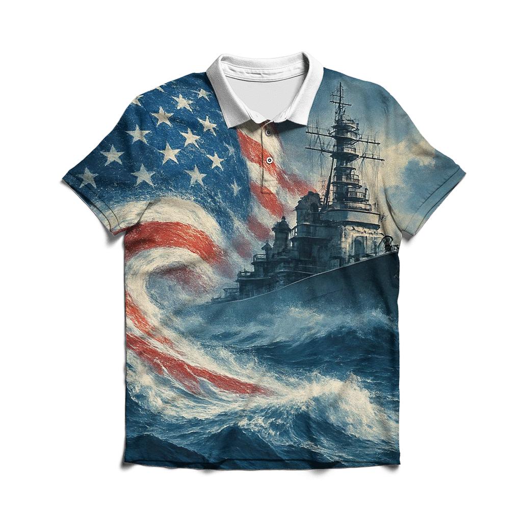 Battleship Wake Flag Surge premium cotton polo shirts