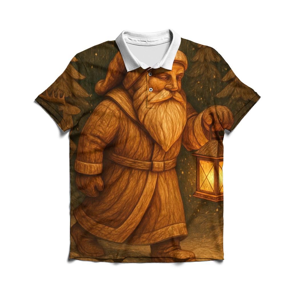 Vintage Wood Carved Santa Lantern stylish collar polo tees