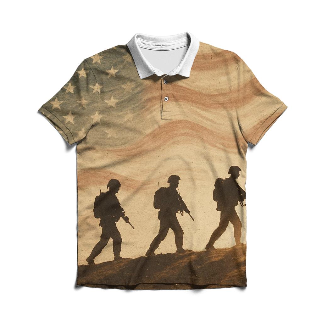 Desert Patrol Silhouettes In Flag Mirage classic pique polos