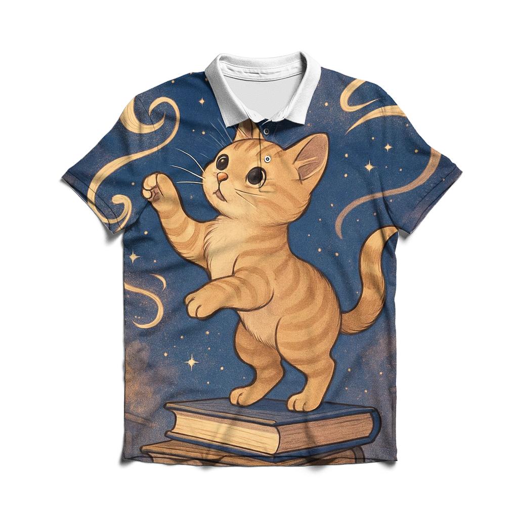 Library Of Purring Comets embroidered polo tops