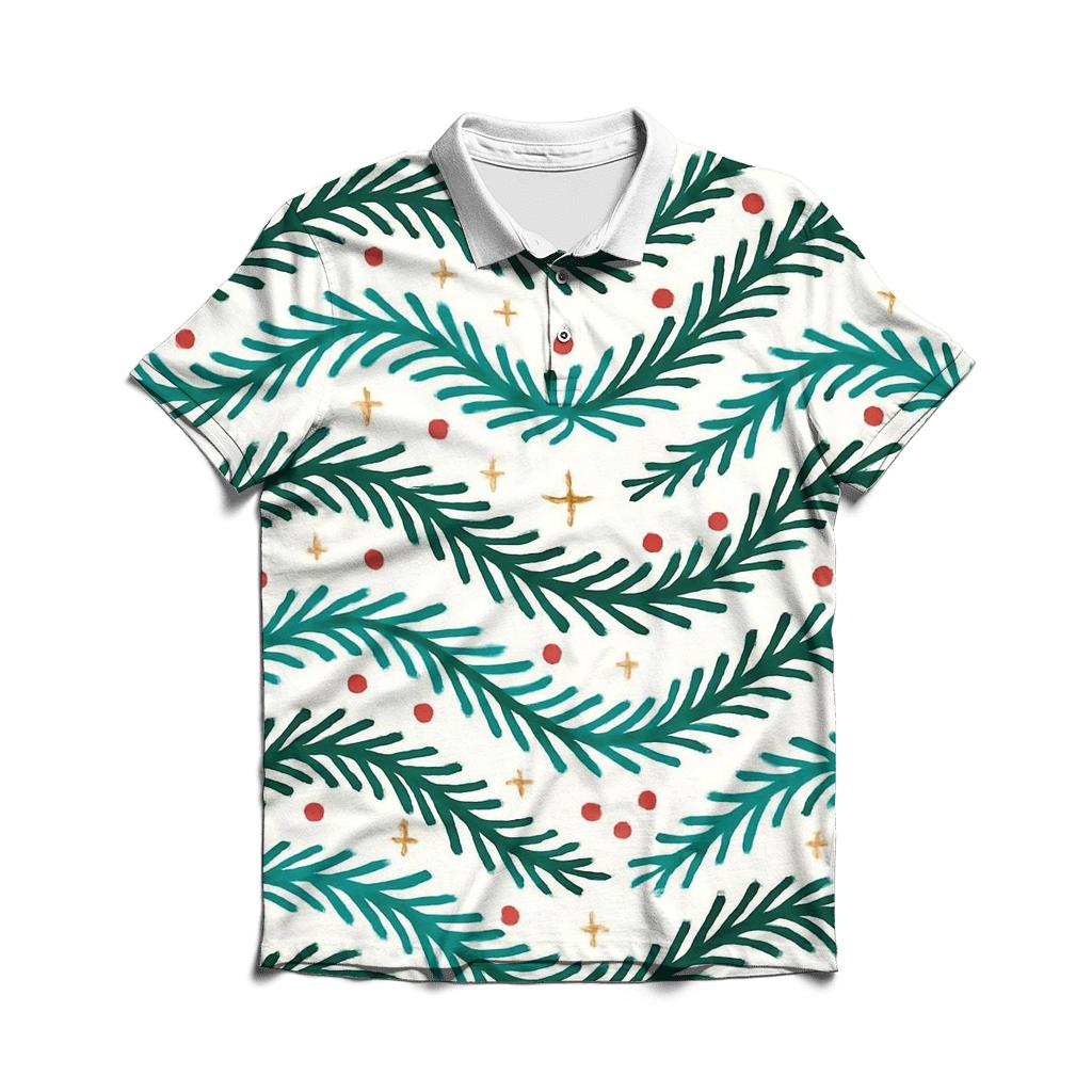 Teal Pine Branch Wave On White Background stylish collar polo tees