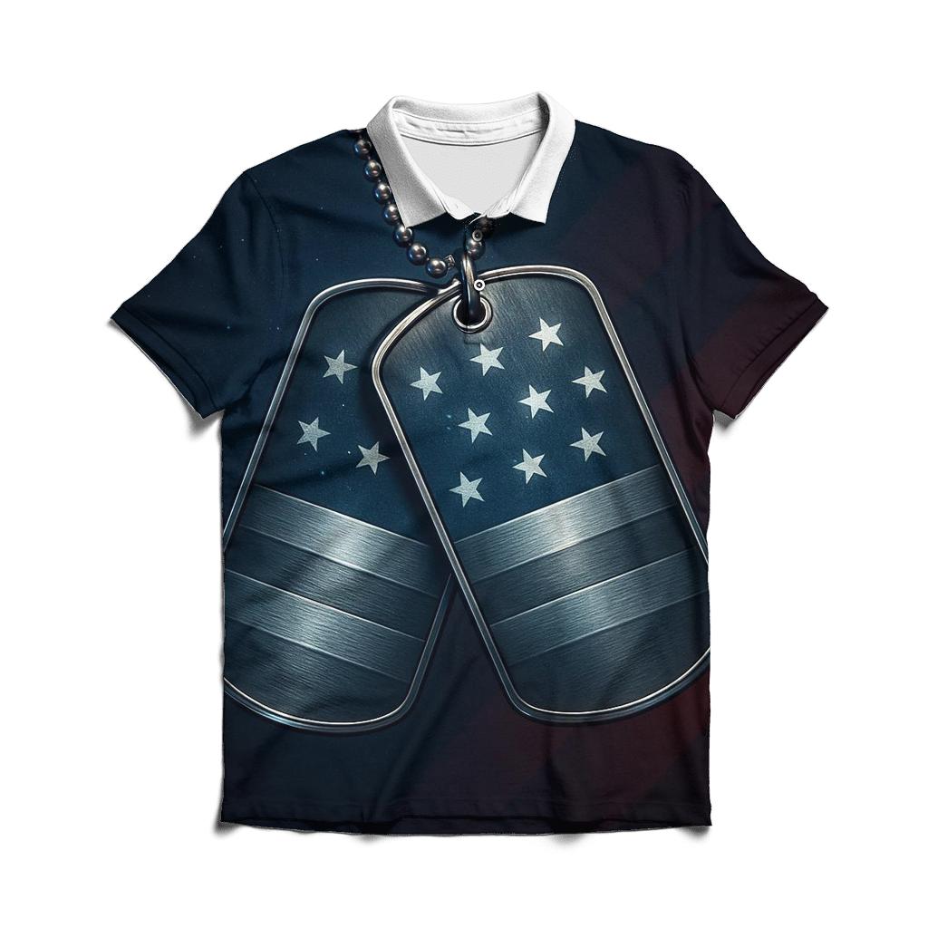 Dog Tags Over Star Field Reflections custom polo shirts