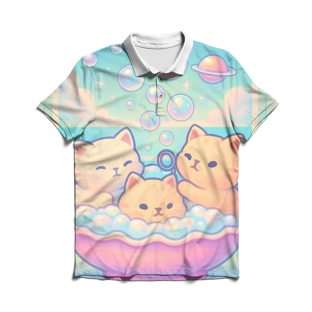 Rainbow Mist Bubble Bath Cats custom polo shirts