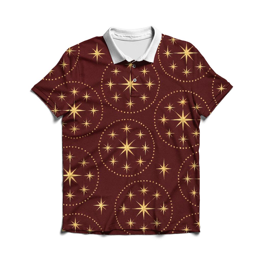 Golden Starburst Concentric Rings On Burgundy Background custom polo shirts