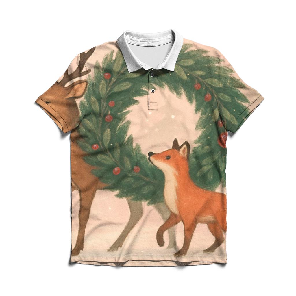 Winter Wildlife Wreath Parade designer slim fit polos