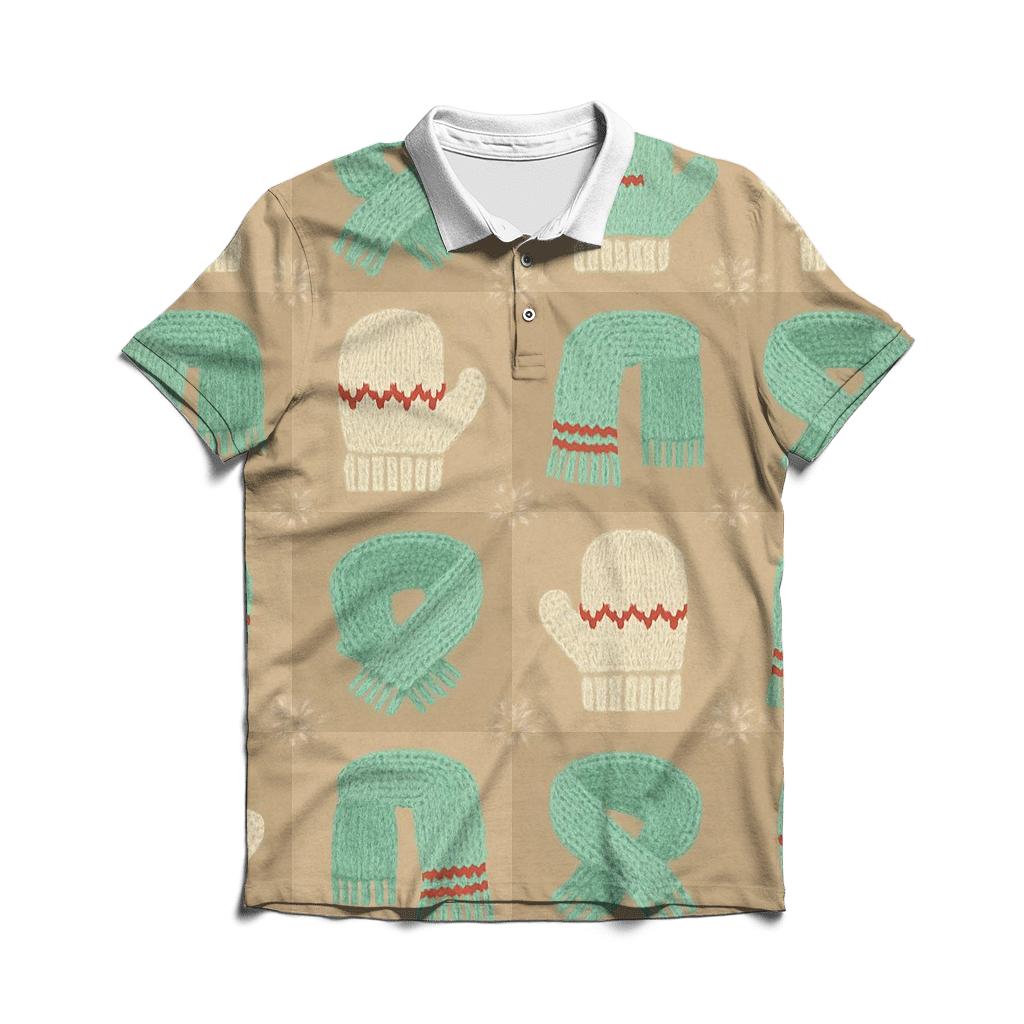 Mint Mitten And Scarf Checkerboard On Beige Background classic pique polos