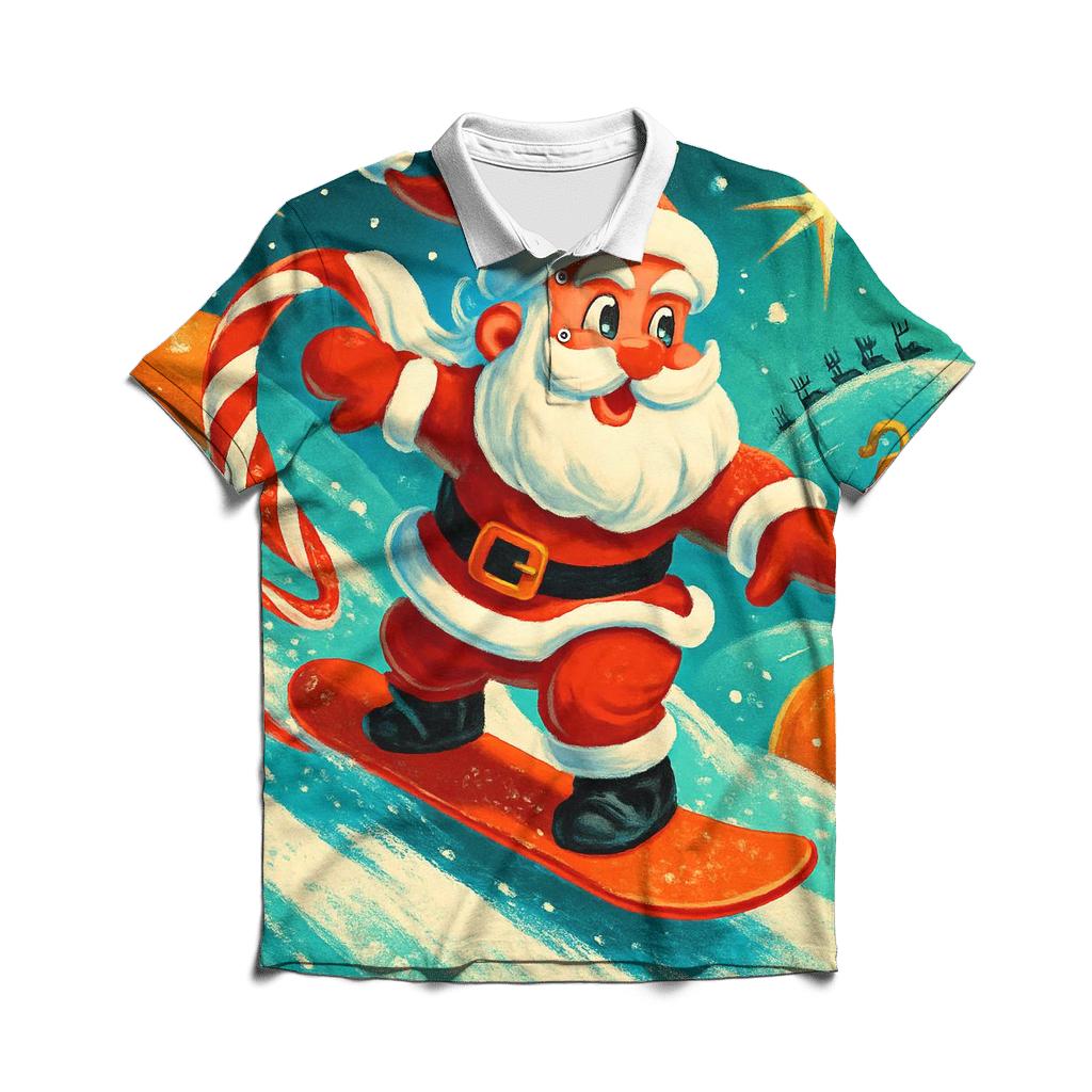 Santa Snowboard Through Candy Comet Trail casual sports polo shirts